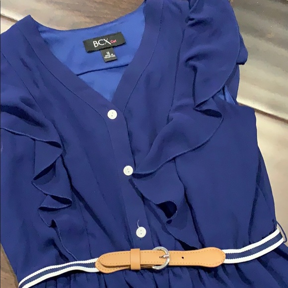 BCX Blue Dress With Belt Size 12 Ruffles Cute! - Picture 2 of 2